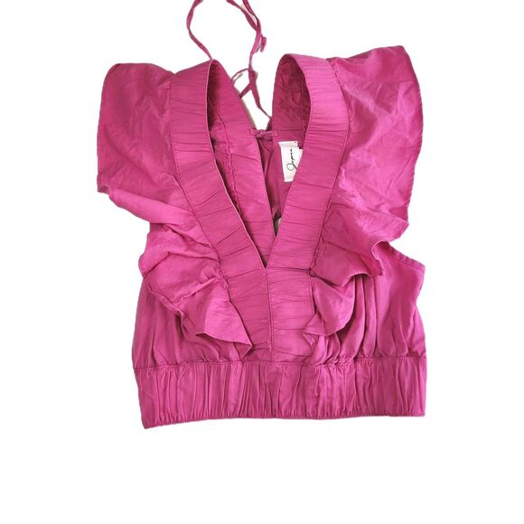 Japna 100% Cotton Pink Ruffle Crop Top Women's Sz S Boho Resort Vacation Blouse - Picture 2 of 9